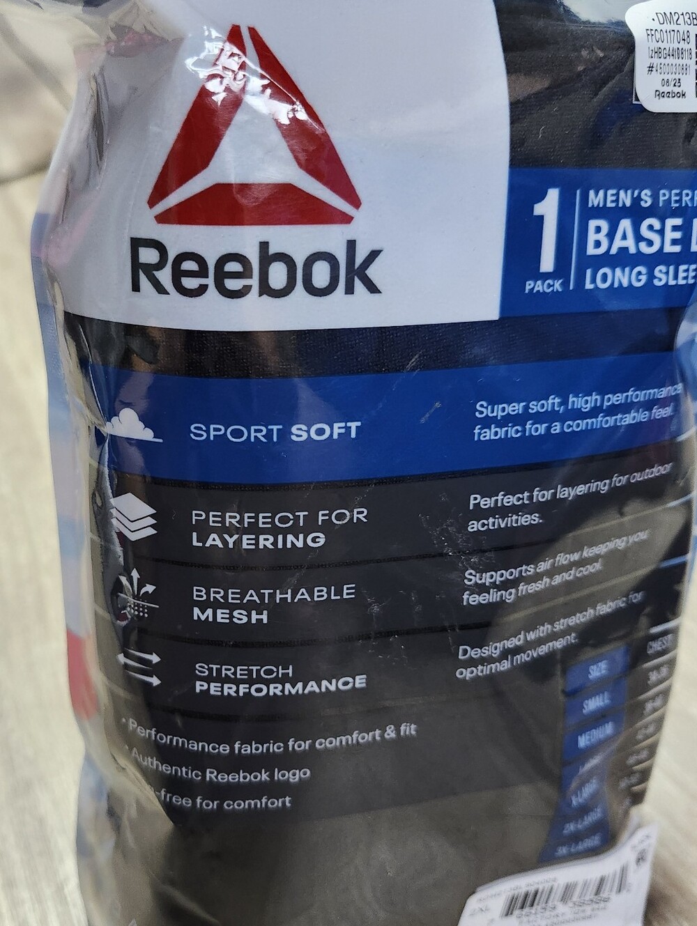 Reebok Black Men's Performance Base Layer Long Sleeve Crew 2X Wicking Outdoor - Picture 4 of 5